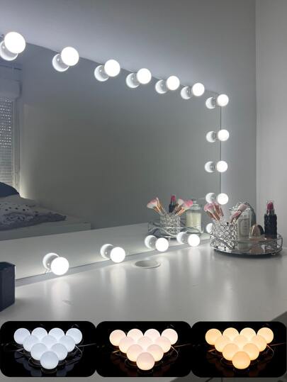 Uma Luz De Led De Maquiagem Multi-tamanho Com Três Tons De Usb Para Espelho Com Brilho E Temperatura De Cor Ajustáveis, Lâmpada De Vaidade Para Aparador De Cabelo Rotativa Regulável Disponível Em 2/4/6/8/10/12/14/16 Leds thumbnail