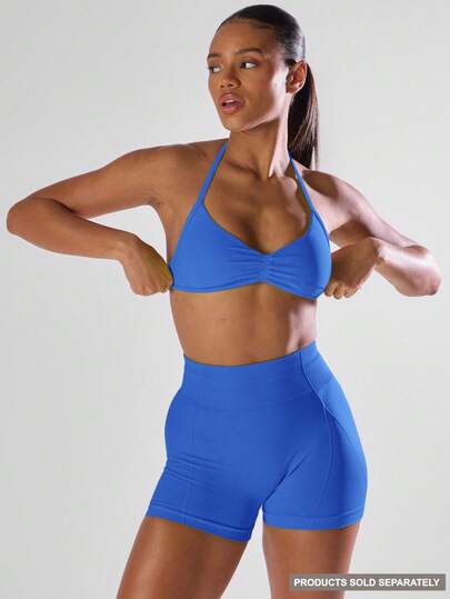 Musera Sport Top Esportivo com Busto Franzido, Decote Halter e Costas Abertas, Confortável para Atividades, Exercícios, Academia, Corrida, Tênis, Pádel, Ioga, Pilates e Uso Casual thumbnail