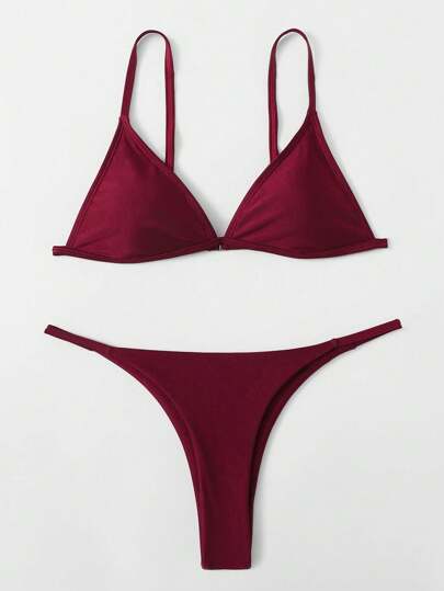 SHEIN Swim Conjunto de Maiô Bikini Sexy de Cor Sólida para Mulheres, Praia de Verão, Conjunto de Maiô Bikini de Duas Peças thumbnail
