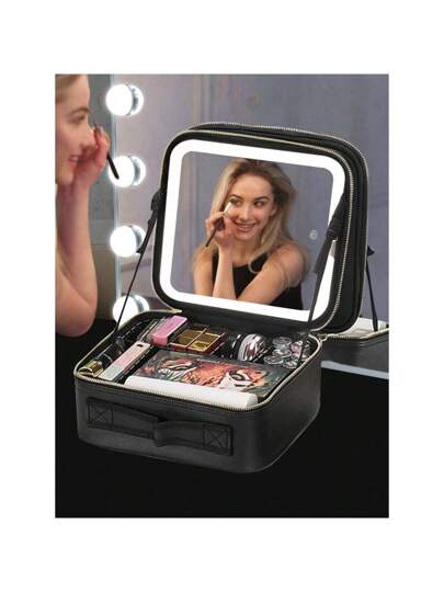 Nécessaire de Maquiagem de Viagem com Espelho Iluminado por LED, Estojo de Maquiagem com Divisórias Ajustáveis, Estojo de Maquiagem com Espelho para Armazenamento de Viagem, Nécessaire, Estojo Cosmético, Organizador de Férias, Organizador de Maquiagem de Grande Capacidade, para Batom, Pincel, Cuidados com a Pele, Celular, Moedas, Pequenos Itens, para Casa, Presente, Férias e Uso Multifuncional em Festas de Halloween e Natal, Vibes Boho thumbnail