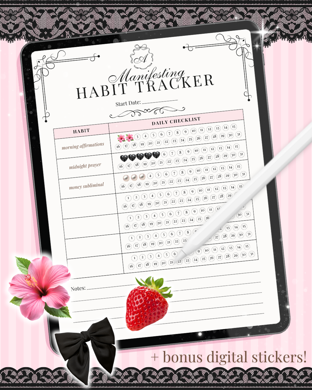 {FREEBIE!} Manifesting Habit Tracker + Stickers 🎀 thumbnail
