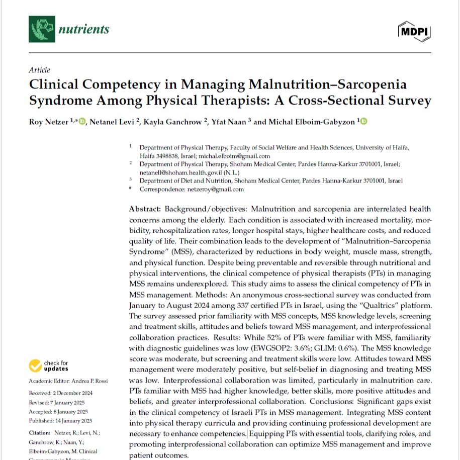 Research III - Clinical Competency in Managing Malnutrition–Sarcopenia Syndrome Among Physical Therapists: A Cross-Sectional Survey thumbnail