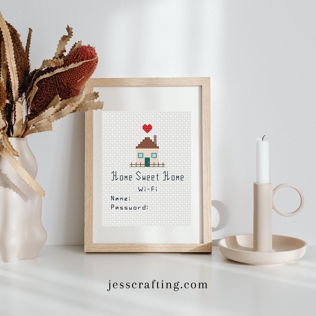 🎉FREE Home Sweet Home Cross Stitch Pattern with optional Wi-Fi details!

There is also patterns for letters, numbers, an