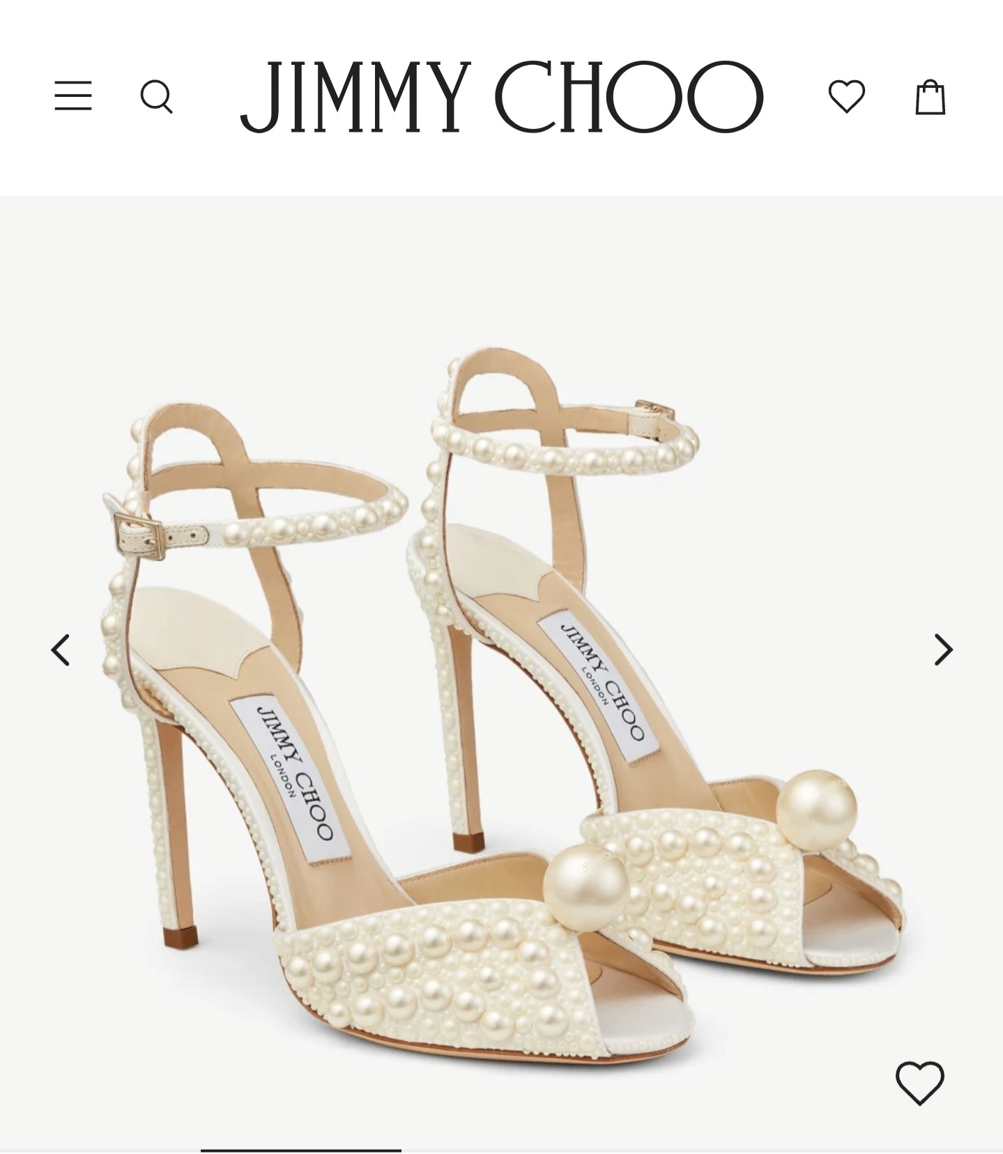 £1,535 🎁 Jimmy Choo - Sacora 100 in White Satin Sandals with All Over Pearls thumbnail