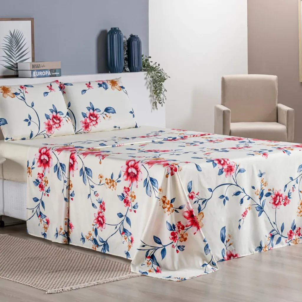 Jogo de Lençol Queen com Elástico 200 Fios Jogo de Cama Queen Estampado Toque Macio e Resistente thumbnail