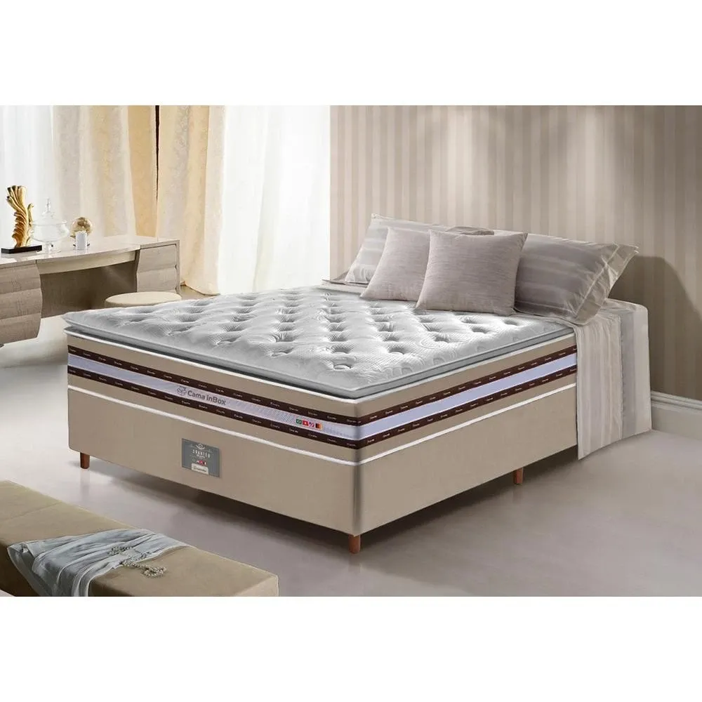 Conjunto Cama Box Casal de Molas Ensacadas D33 com Pillow TOP Cama inBox Select 138x188x71 Bege thumbnail