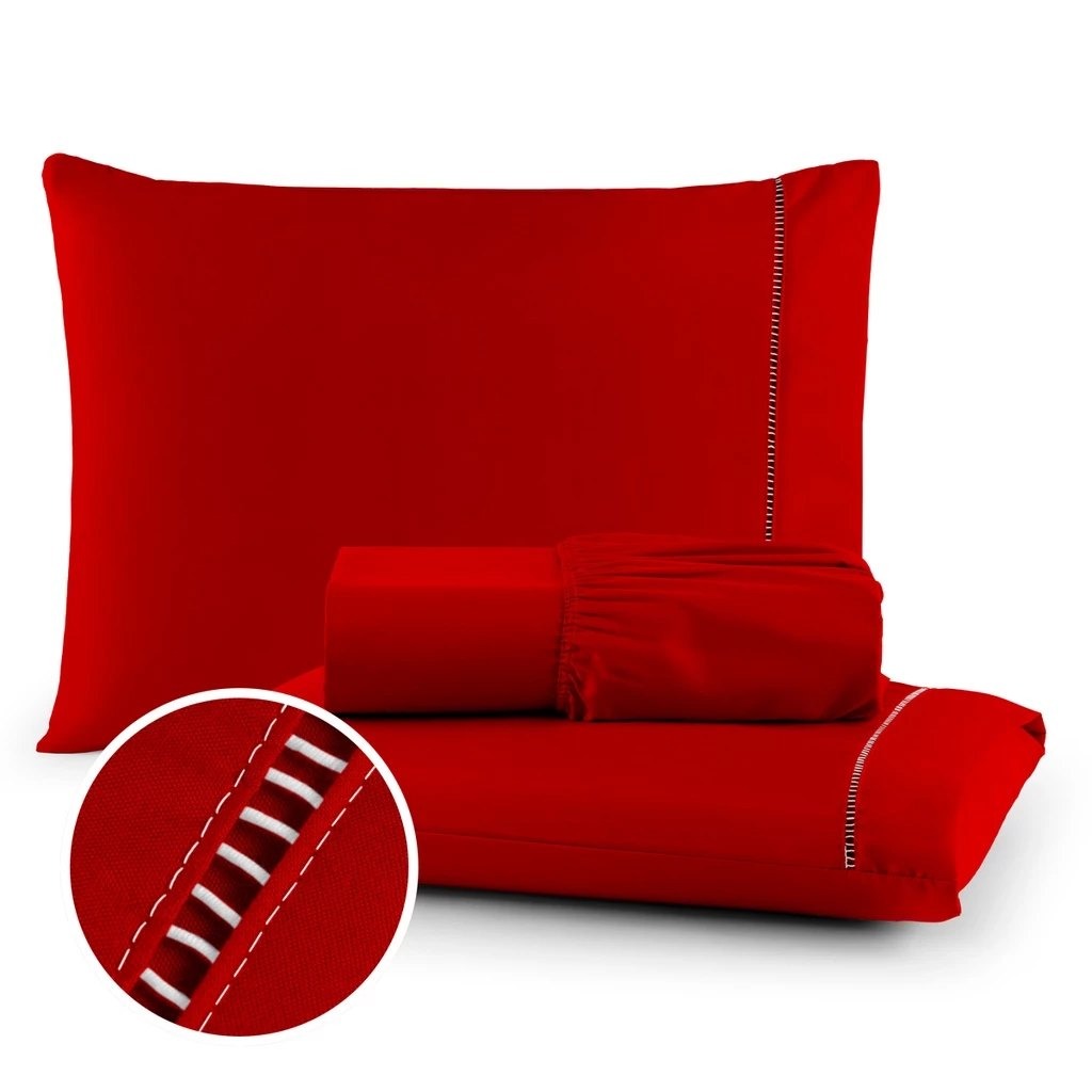 Jogo de Cama Casal 400 Fios Micropercal com Ponto Palito thumbnail