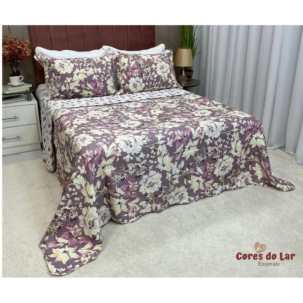 Kit Cobre Leito Colcha Casal Bouti 03 Peças Estampado Dupla Face Ultrasonic - Liz thumbnail