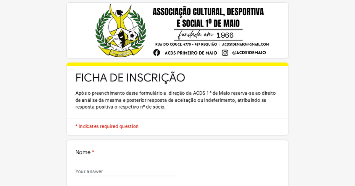 FICHA DE INSCRIÇÃO SÓCIO thumbnail