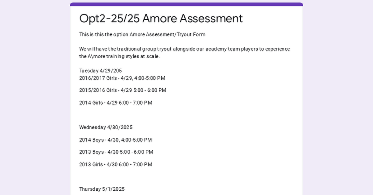 25/25 Amore Assessment Form - Option 2 thumbnail