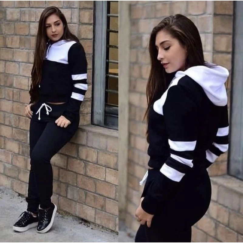 Conjuntos Feminino com Capuz Inverno Agasalho Moda Blogueira Look para o frio thumbnail