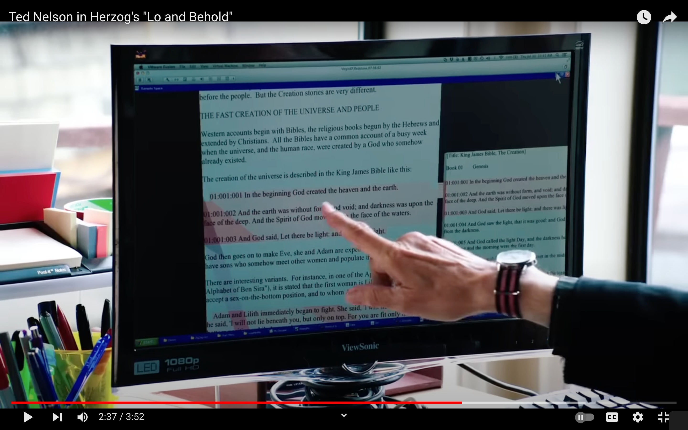 Remembering the original vision for hypertext & visioning humanity's external memory (Noosphere) - Ted Nelson in Werner Herzog's "Lo and Behold: Reveries of the Connected World" thumbnail