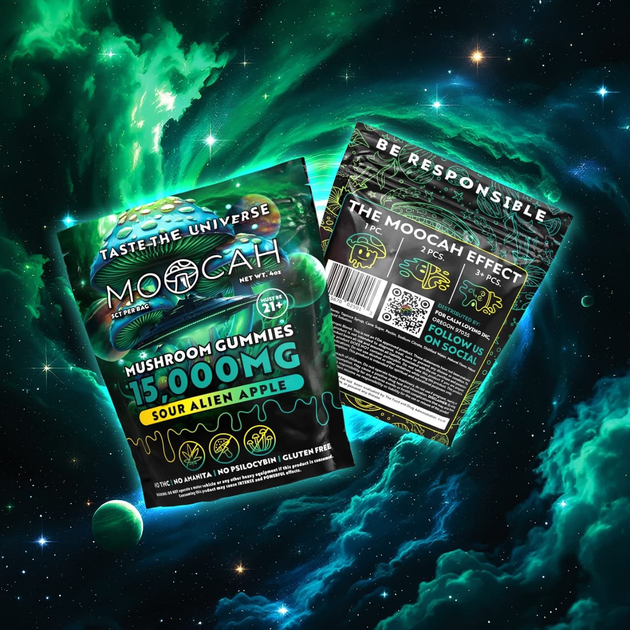 Moocah Megadose Mushroom Gummies - Sour Alien Apple - Mushroom Chocolate Bars thumbnail