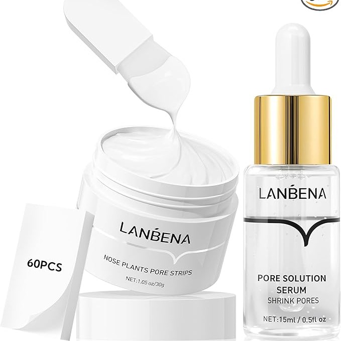  LANBENA 3 in 1 Blackhead Removing Set, Pore Strips+Pore Solution Serum+Removal Strip Paper, Black Head Remover Mask for Face, Pore Minimizer & Reducer for Face, Leaving Your Skin Fresh and Clean : Beauty & Personal Care thumbnail
