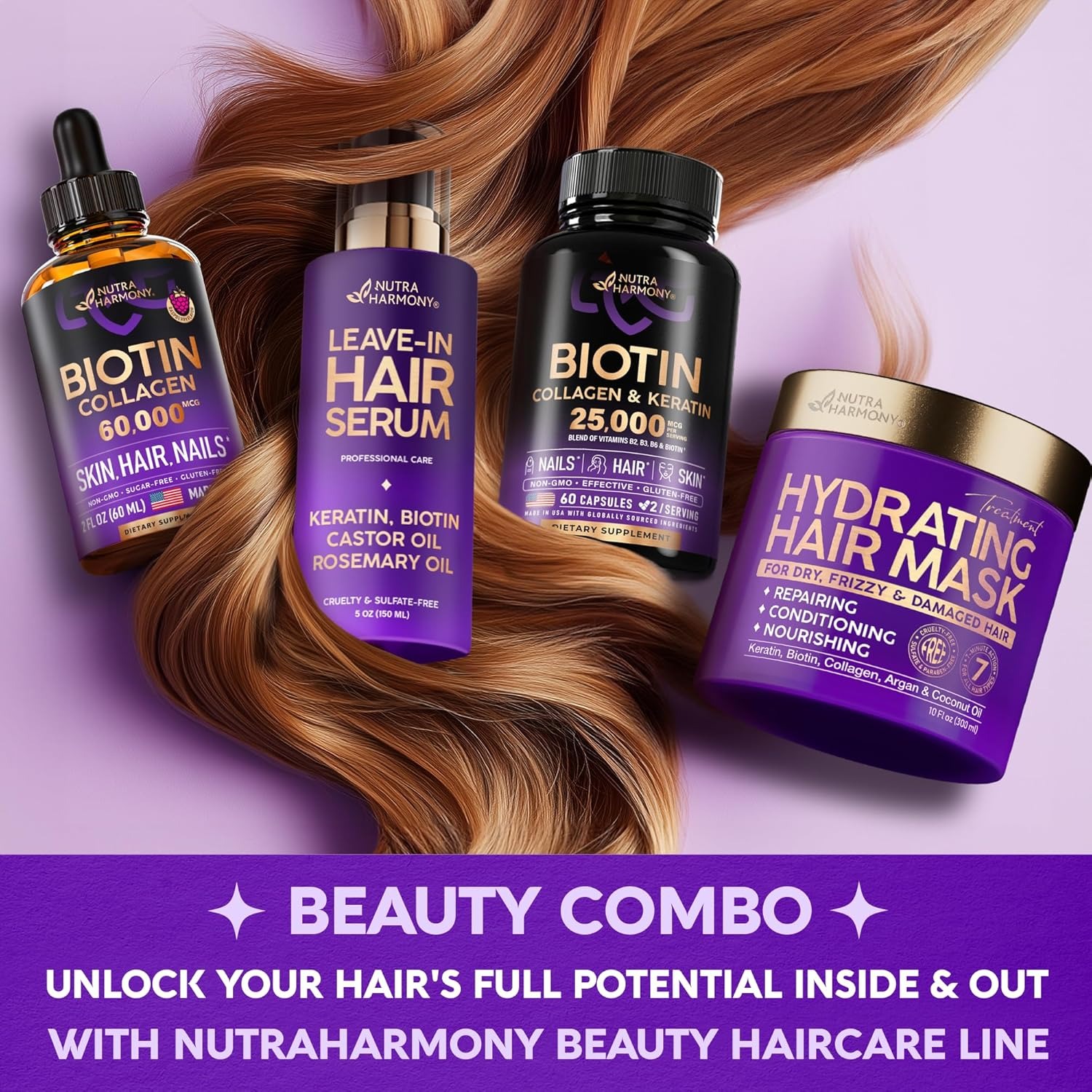 Liquid Biotin & Collagen - Vitamins for Hair Growth Support for Women & Men - Extra Strength 60000 mcg Drops - B7 Supplement - Strong Nails & Healthy Skin - 98% Faster Absorption Than Pills : Health & Household thumbnail