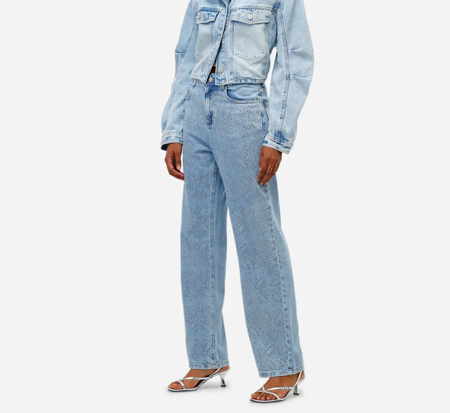 Calça jeans wide leg com brilho thumbnail