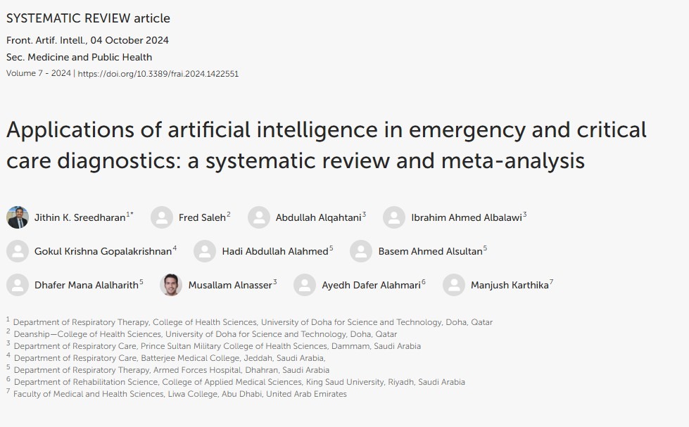 Article Published: Applications of artificial intelligence in emergency and critical care diagnostics: a systematic review and meta-analysis thumbnail