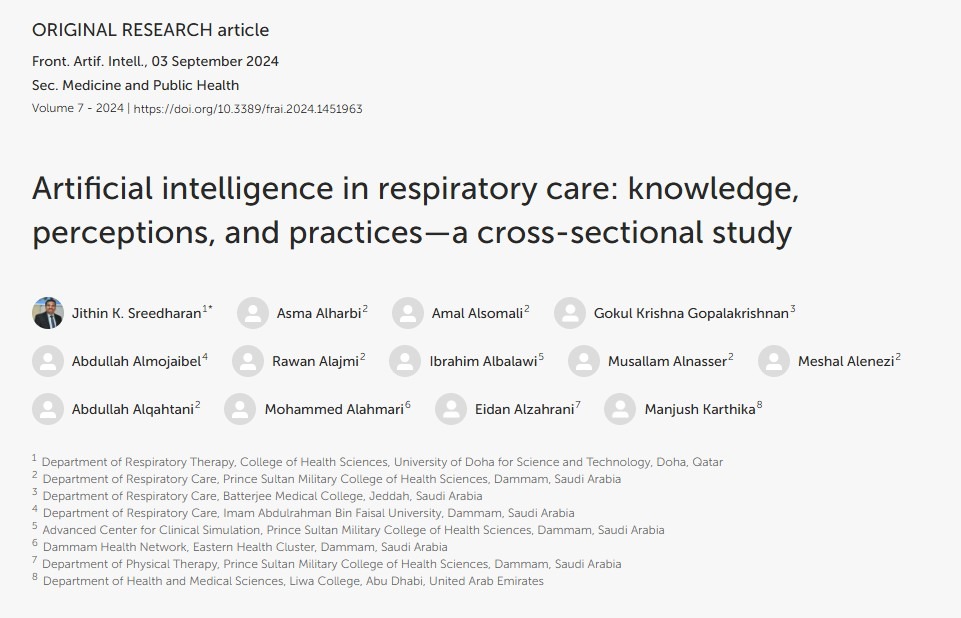 Article Published: Artificial intelligence in respiratory care- a cross-sectional study thumbnail