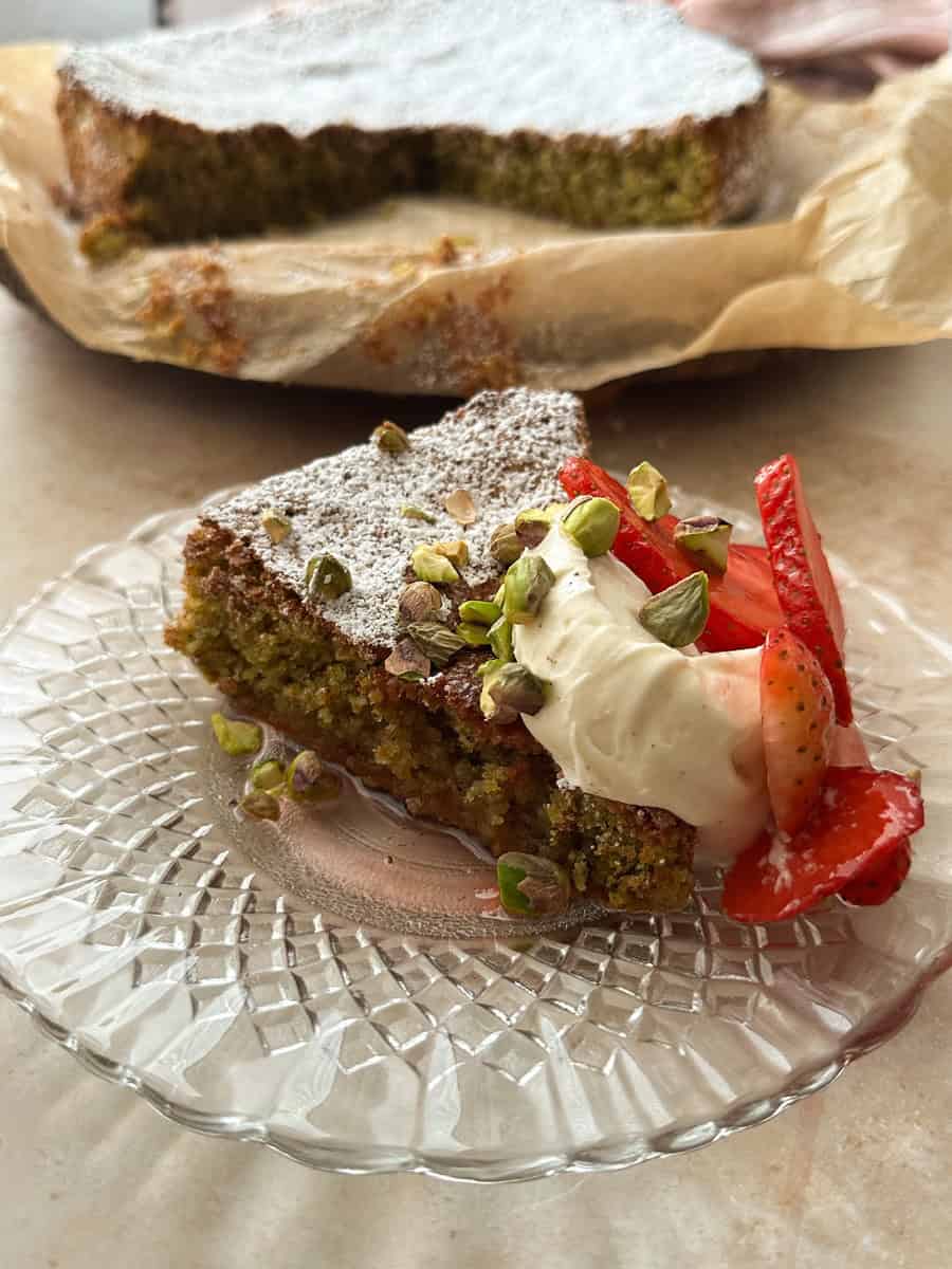 Pistachio Cake with Mascarpone Cream + Macerated Strawberries - California Grown thumbnail