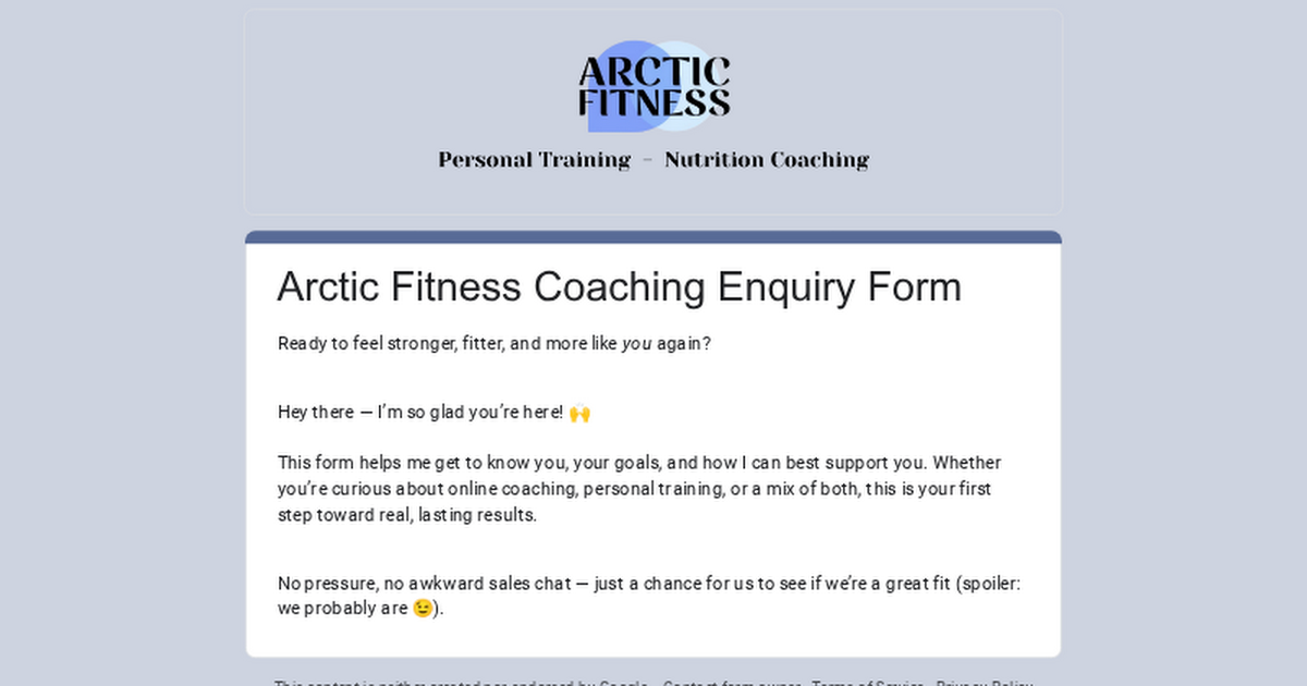 Arctic Fitness Coaching Enquiry Form thumbnail