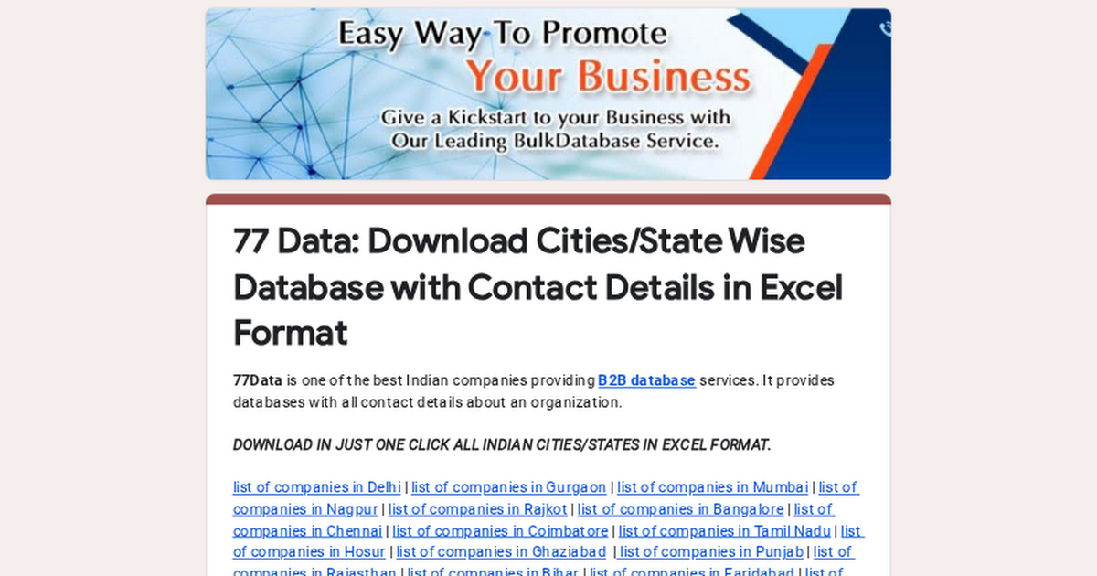 77 Data: Download Cities/State Wise Database with Contact Details in Excel Format thumbnail
