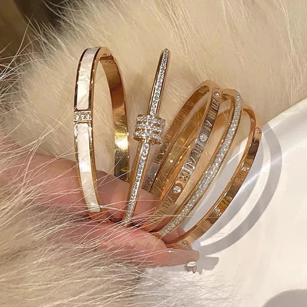 Pulseira de zircão de aço de titânio de alta qualidade-hipoalergênica de luxo  thumbnail