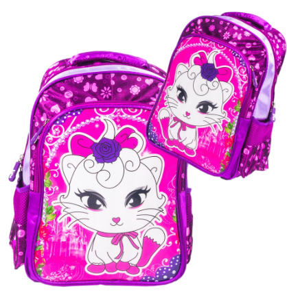 Mochila Infantil Menina Escolar Bolsa Resistente Com Impressão do gato  thumbnail
