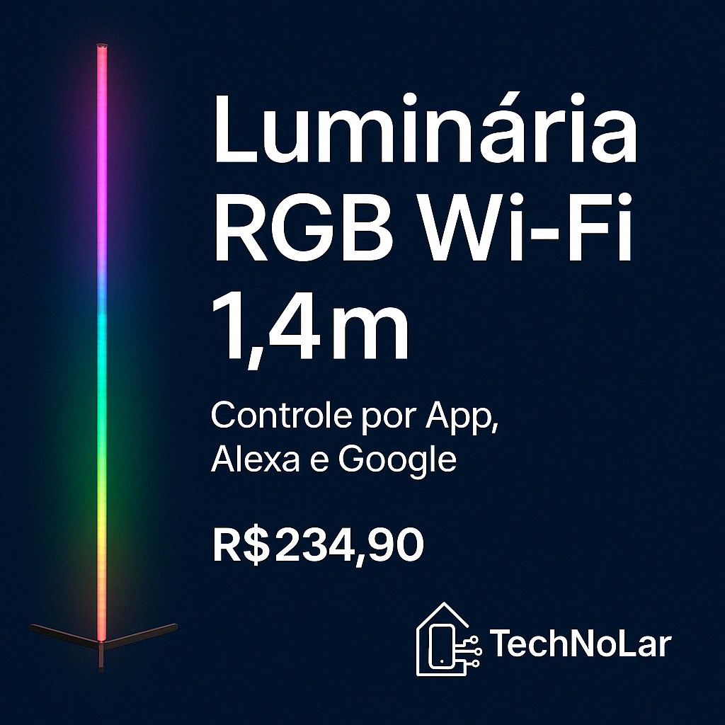 Luminária de Piso, LED Endereçável RGBIC + CCT, Dimerizável, 1,4m de altura, Preta, Inteligente Wi-Fi, Alexa, Google thumbnail