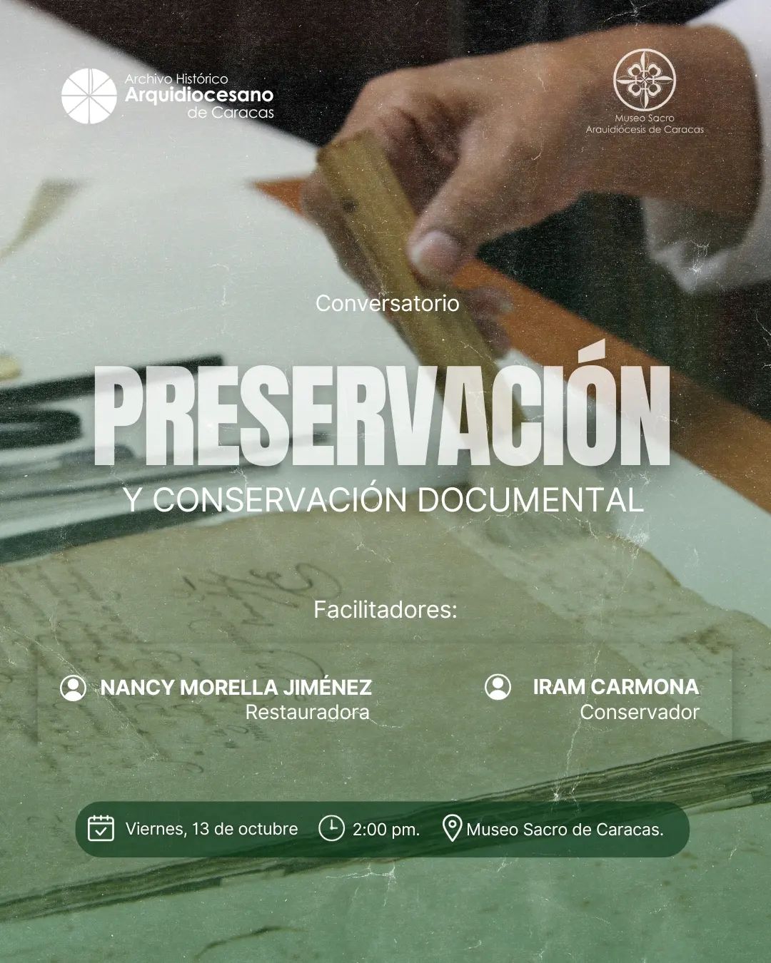 🟢 PRESERVACIÓN Y CONSERVACIÓN DOCUMENTAL

Este 13 de octubre acompáñanos al Conversatorio •Preservación y Conservación D