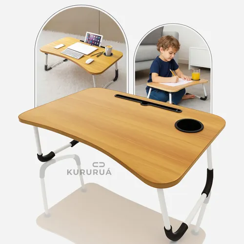 Mesa Suporte Para Notebook Mesinha Dobrável Articulavél Cama Home Office Sofá Marrom Marca Kururuá thumbnail