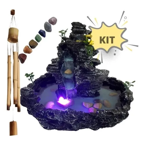 Fonte Água Imita Pedra Cascata Incensário Led Pedra Chakra thumbnail