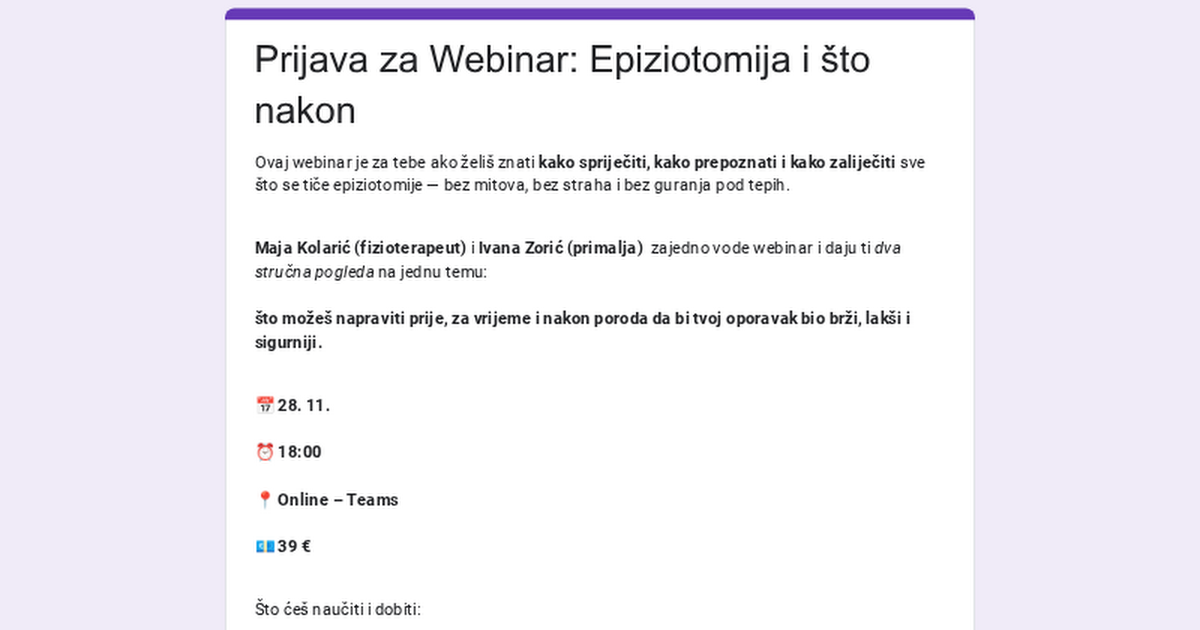 Prijava za Webinar: Epiziotomija i što nakon thumbnail