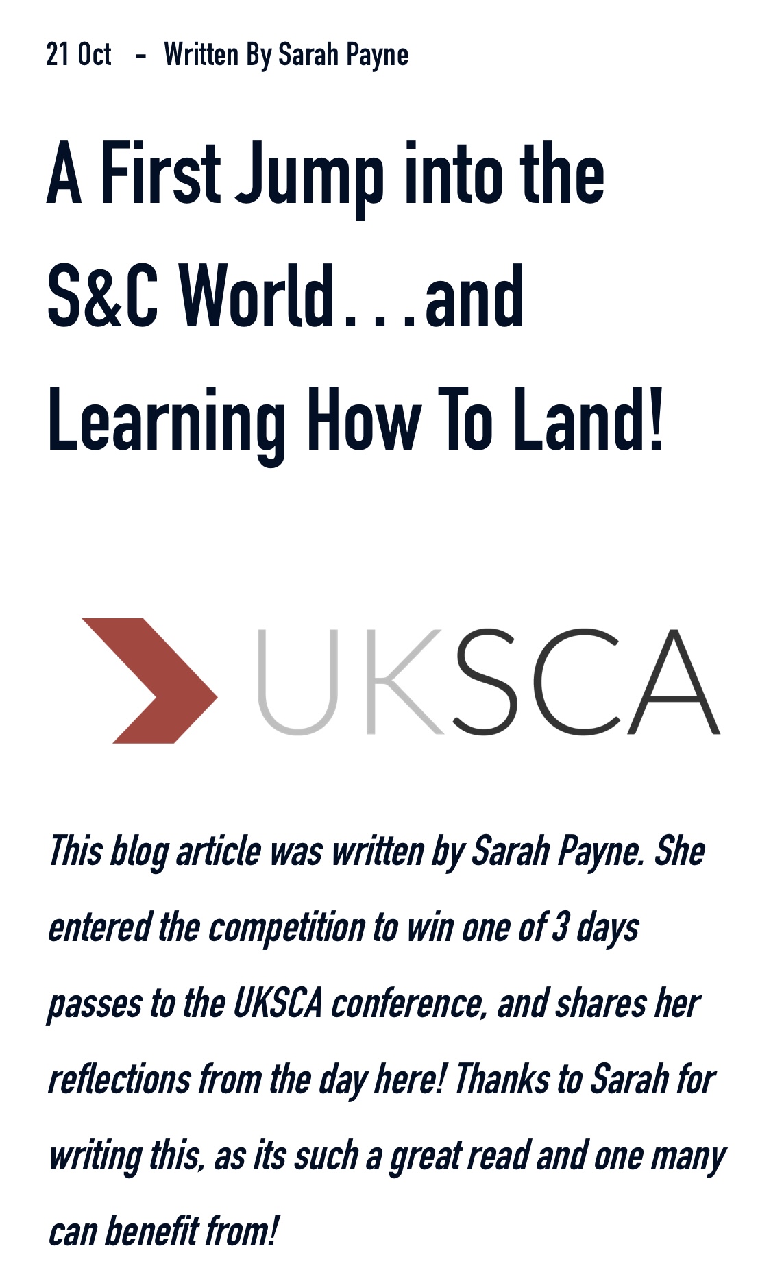 UKSCA Conference & Collaborate Sports (Blog): A First Jump into the S&C World…and Learning How To Land! thumbnail