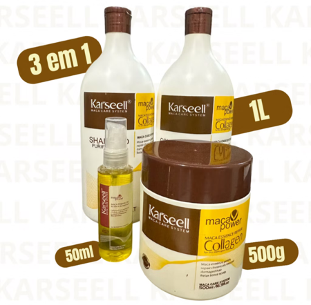 Kit Shampoo e Condicionador Karseell 1L + Máscara Karseell Oiginal 500g + Óleo Maca Essence 50ml thumbnail