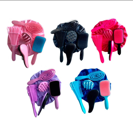 Kit 05 Escova Flex com Raquete Fashion Escova Mágica Massageador de Silicone e Touca de Cetim thumbnail