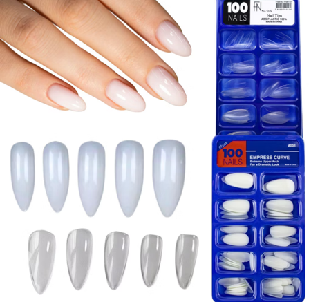 Kit 100 Unhas Postiça Almond Amendoada Realista Transparente Leitosa thumbnail