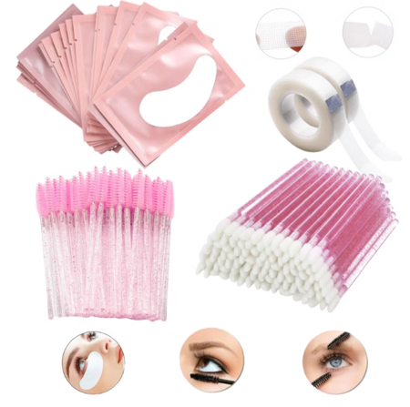 Kit Alongamento De Cílios - 100 Pads + 50 Escovinhas + 50 Aplicadores + Fita Transpore thumbnail