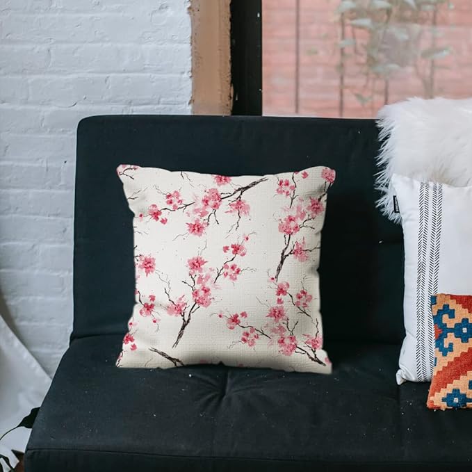 hrow Pillow Cover Cherry Blossoms Flowes Watercolor Pink Floral Sakura Home Decor Pillowcase for Sofa 18x18 Inches thumbnail