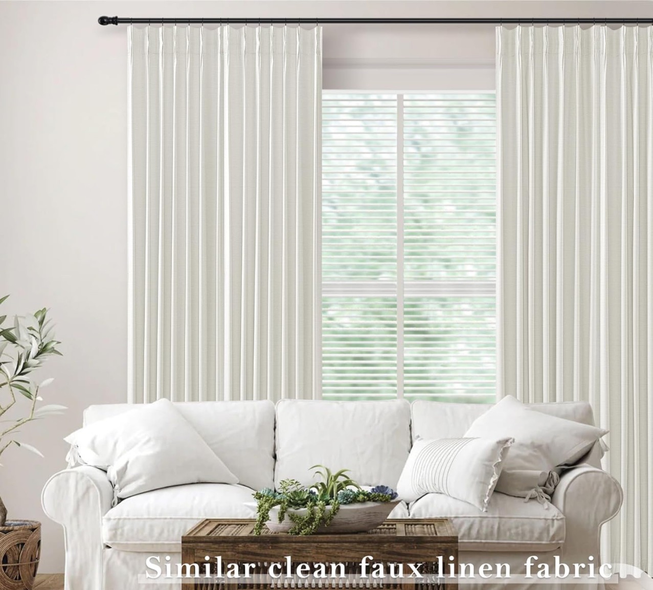 Blackout Linen Pinch Pleated Curtains 96 Inches Long 2 Panel Set with Tailored Memory Shape Pleat and Hooks Drapes,Black Out Room Darkening Floor to Ceiling Window Curtains for Living Room,Cream thumbnail