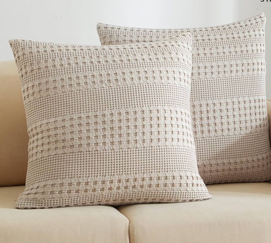 PHF 100% Cotton Waffle Weave Throw Pillow Covers 24" x 24 thumbnail