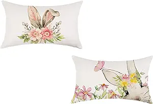 almohada de conejo de Pascua de 12 x 20 pulgadas, juego de 2 fundas de almohada thumbnail