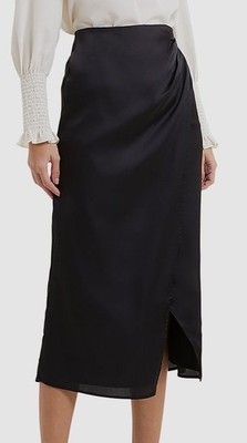 French Connection Women's Black Inu Satin Stretch Midi Wrap Skirt Size 6 | eBay thumbnail