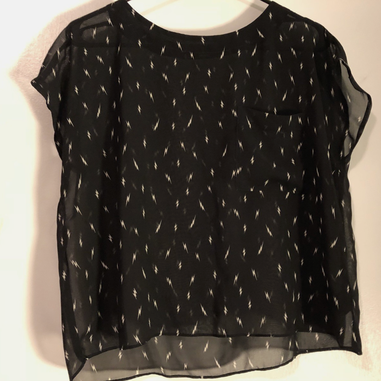 Forever 21 Semi Sheer Lightning Bolt Print Chiffon Top Sz Small thumbnail