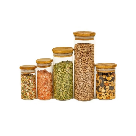 Potes de vidro com tampa de bambu thumbnail