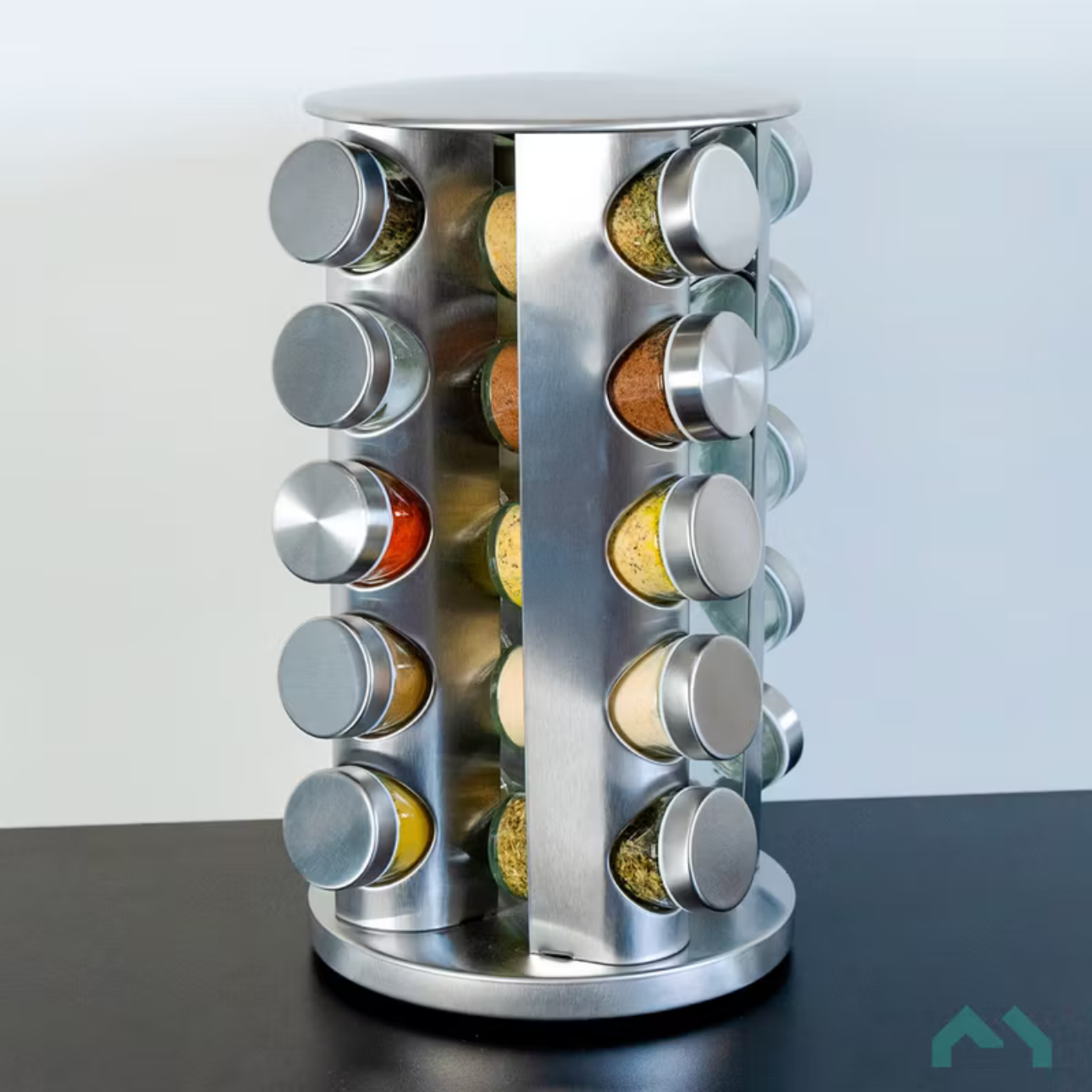 Porta Temperos Inox Redondo Suporte Giratório 20 Potes de Vidros thumbnail