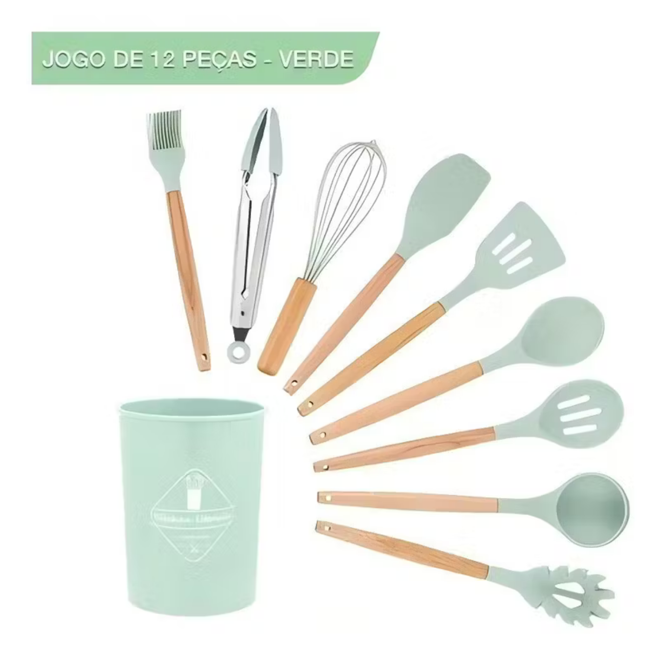 KIT de Utensílios Para Cozinha em Silicone e Bambu 12 Peças thumbnail