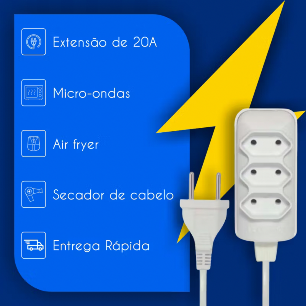 Extensao cabo reforçado 20A Bivolt 1m/2m/3m thumbnail