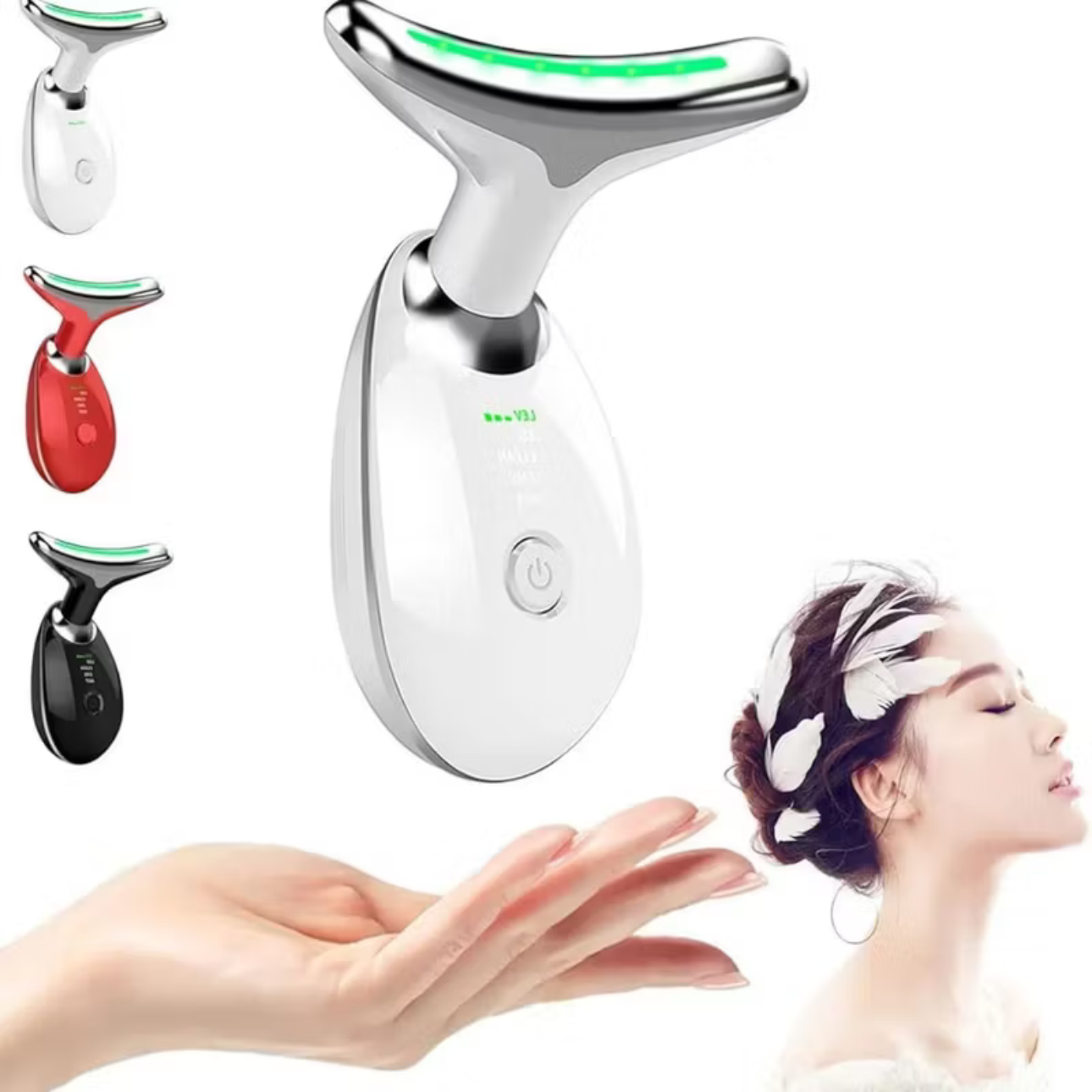 Massageador De Pescoço e Rosto LED  Vermelha/Azul/Verde - Redução Rugas e Estímulo Colágeno Facial thumbnail