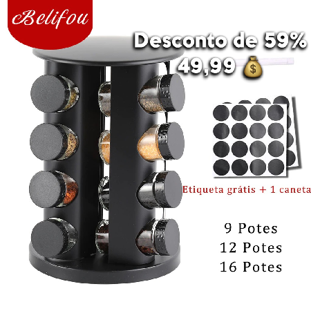 Belifou porta temperos preto giratório thumbnail