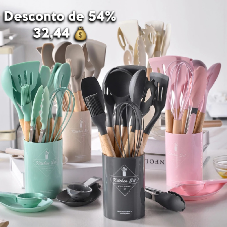 Kit de utensílios para cozinha em silicone bambu thumbnail